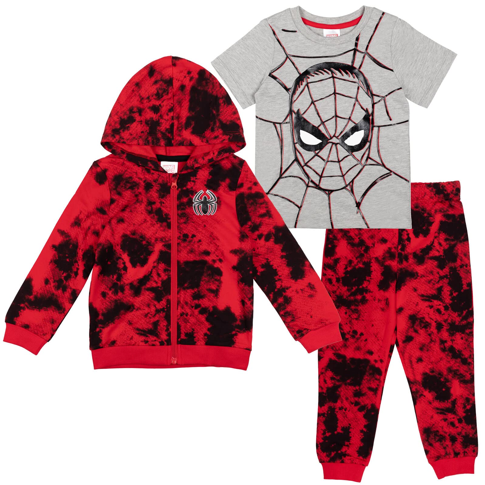 Marvel Spider-Man Tie Dye French Terry Zip Up Hoodie Graphic T-Shirt Pants Infant to Toddler